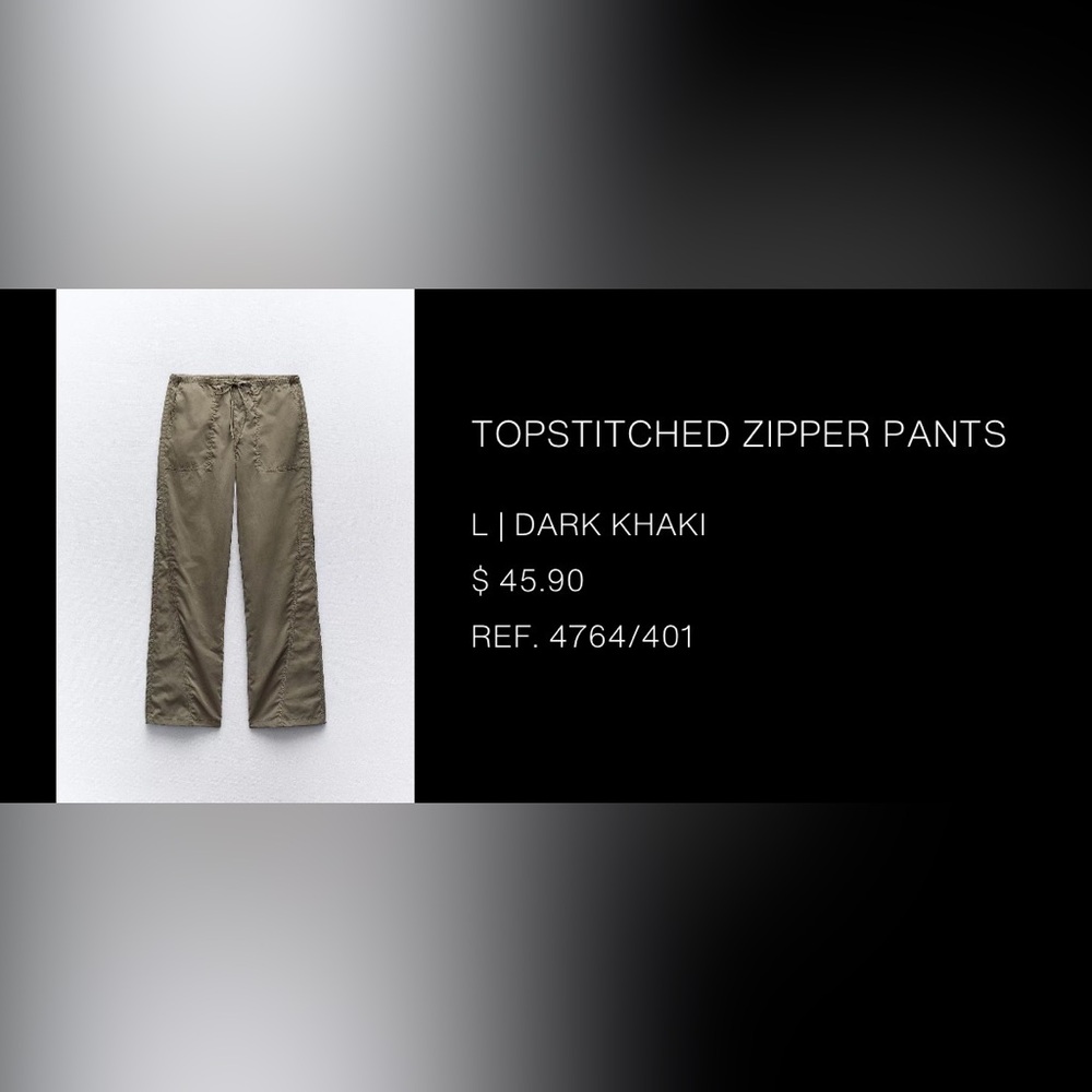 Zara Dark Khaki Topstitched Zipper Pants